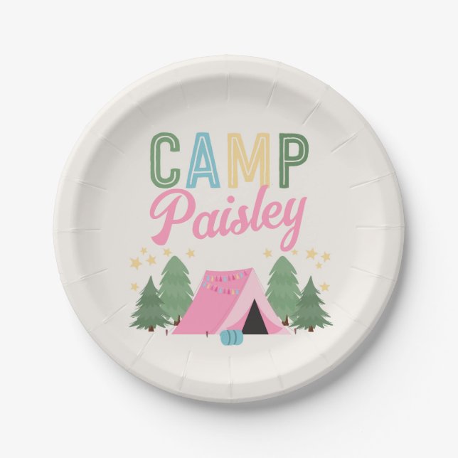 Plato De Papel Placas Fiestas de camping de chica (Anverso)