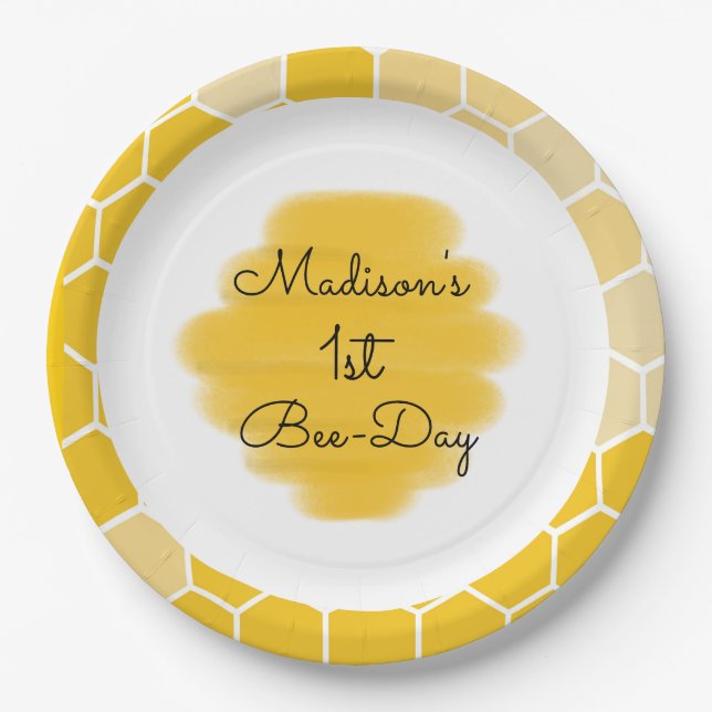 Plato De Papel Placas Fiestas de cumpleaños temáticas de abeja |  (Anverso)