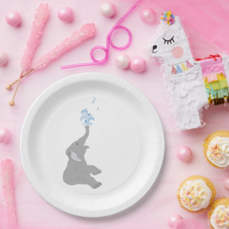 Plato De Papel Placas Fiestas de duchas elefantes grises minimali