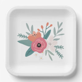 Plato De Papel Placas Fiestas de flores silvestres cuadradas