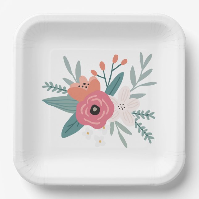 Plato De Papel Placas Fiestas de flores silvestres cuadradas (Anverso)