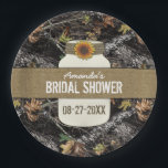 Plato De Papel Placas Fiestas de girasol   camo de caza para duch<br><div class="desc">Placas Fiestas de girasol   cacería de camo para duchas - Utilice estos platos para duchas de bebé,  duchas de novias,  fiestas de compromiso,  cenas de ensayo y más. Una estampada de camo de caza con burlap y un frasco de albañilería decorado con dos torres y un girasol.</div>