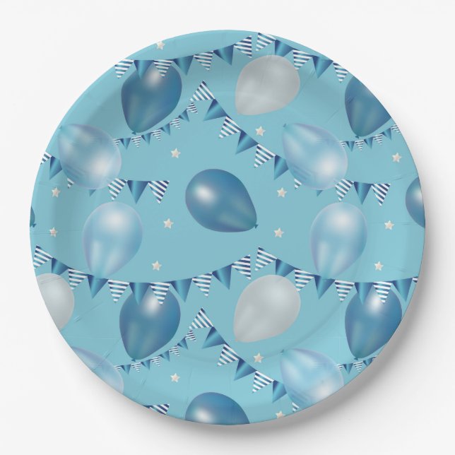 Plato De Papel Placas Fiestas de globos, estrellas y garland (Anverso)