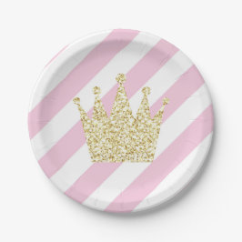 Plato De Papel Placas Fiestas de la Corona de Princesa Rosa y Oro