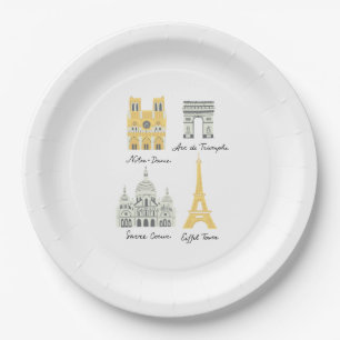 Plato De Papel Placas Fiestas de monumentos de París