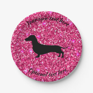 Plato De Papel Placas Fiestas de papel Dachshund Purpurina rosado