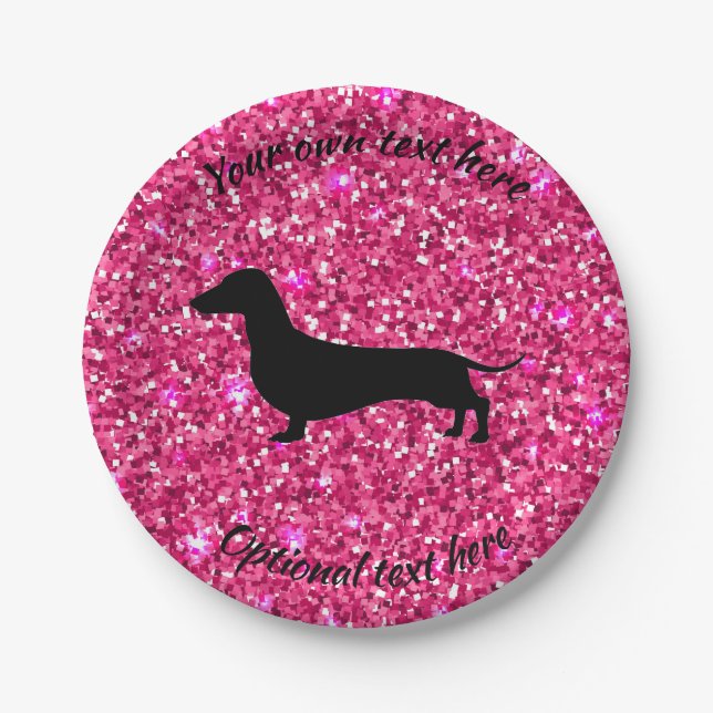 Plato De Papel Placas Fiestas de papel Dachshund Purpurina rosado (Anverso)