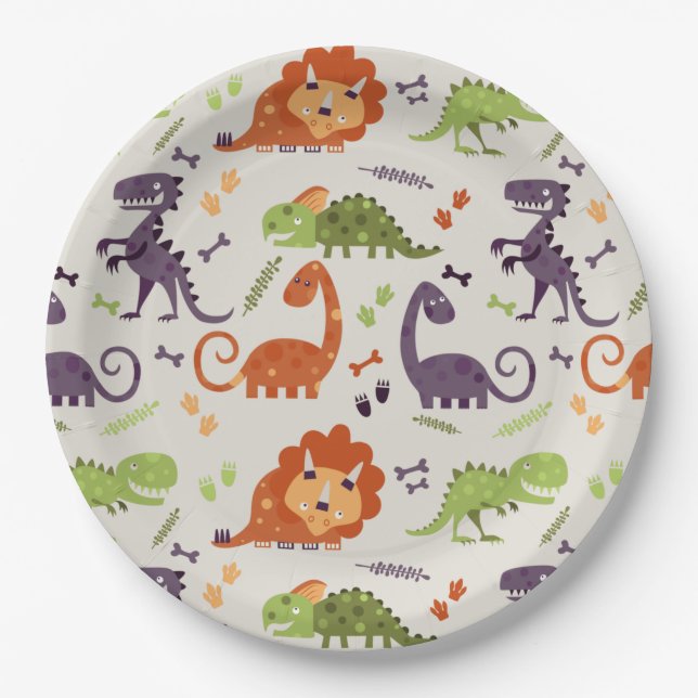 Plato De Papel Placas Fiestas de papel - Los niños aman los dinos (Anverso)
