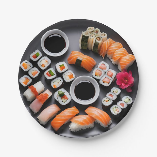 Plato De Papel Placas Fiestas de papel nocturno de sushi (Anverso)