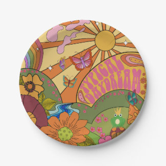 Plato De Papel Placas Fiestas de papel retro Groovy psicodélico