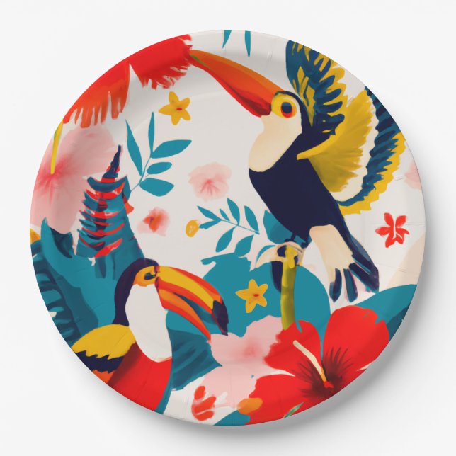 Plato De Papel Placas fiestas de papel tropical (Anverso)