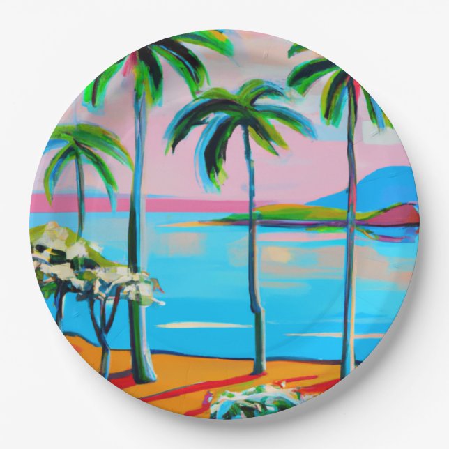 Plato De Papel Placas fiestas de papel tropical (Anverso)