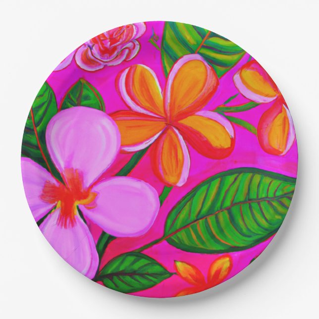 Plato De Papel Placas fiestas de papel tropical (Anverso)