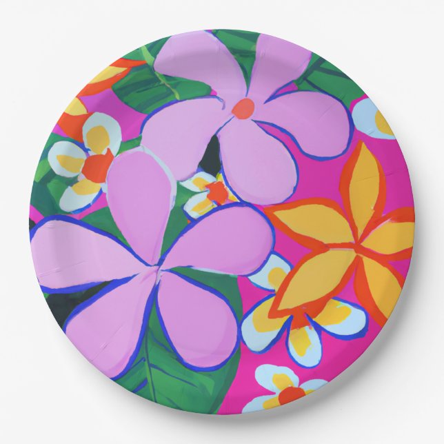 Plato De Papel Placas fiestas de papel tropical (Anverso)