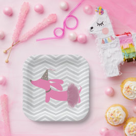 Plato De Papel Placas Fiestas De Perro Dachshund Pink Wiener