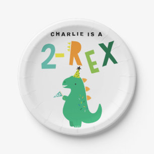 Plato De Papel Placas fiestas de segundo cumpleaños de dinosauri