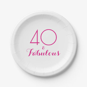 Plato De Papel Placas Fiestas de tipografía rosa 40 y fabulosa