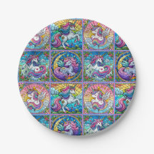 Placas Fiestas de Unicornio brillantes - conjunto
