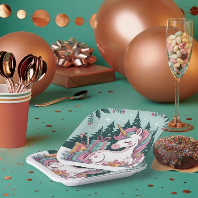 Plato De Papel Placas Fiestas de unicornio de navidades (Multi)