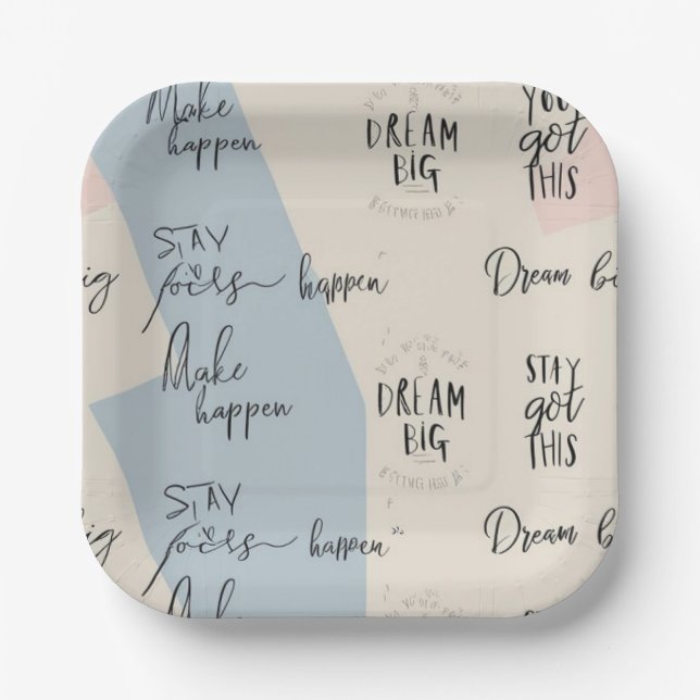 Plato De Papel Placas Fiestas "Dream Big", "Stay Focus" (Anverso)