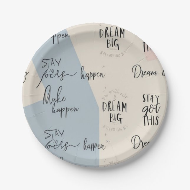 Plato De Papel Placas Fiestas "Dream Big", "Stay Focus" (Anverso)