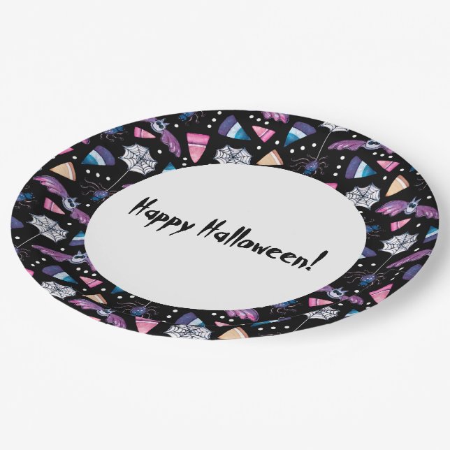 Plato De Papel Placas Fiestas dulces de Halloween-Black (Angular)
