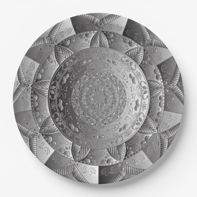Plato De Papel Placas Fiestas elegantes de papel plateado (Anverso)