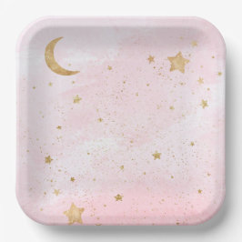 Plato De Papel Placas Fiestas espaciales rosadas de chica