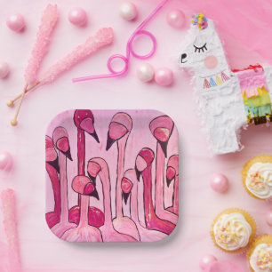 Plato De Papel Placas Fiestas Flamingo Rosadas