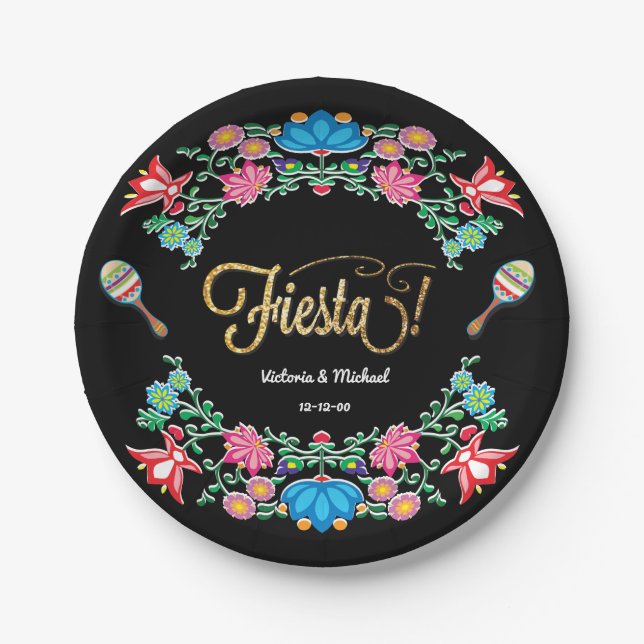 Plato De Papel Placas Fiestas florales de Fiesta Mexicana (Anverso)
