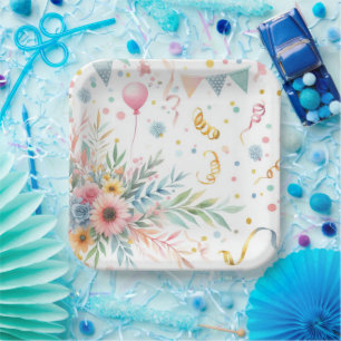 Plato De Papel Placas Fiestas florales festivas - Placas de papel