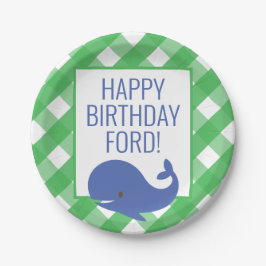 Plato De Papel Placas Fiestas personalizadas de Gingham Whale