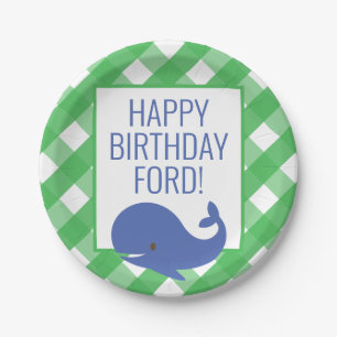 Plato De Papel Placas Fiestas personalizadas de Gingham Whale