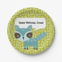 Placas Fiestas personalizadas de mapache azul