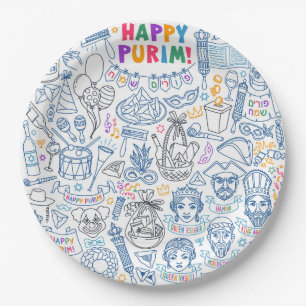 Plato De Papel Placas Fiestas purim - Diseños judíos festivos