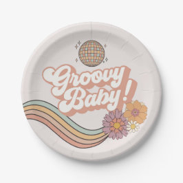 Plato De Papel Placas Fiestas retro de Baby Shower Groovy
