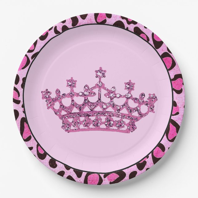 Plato De Papel Placas Fiestas Tiara rosadas (Anverso)