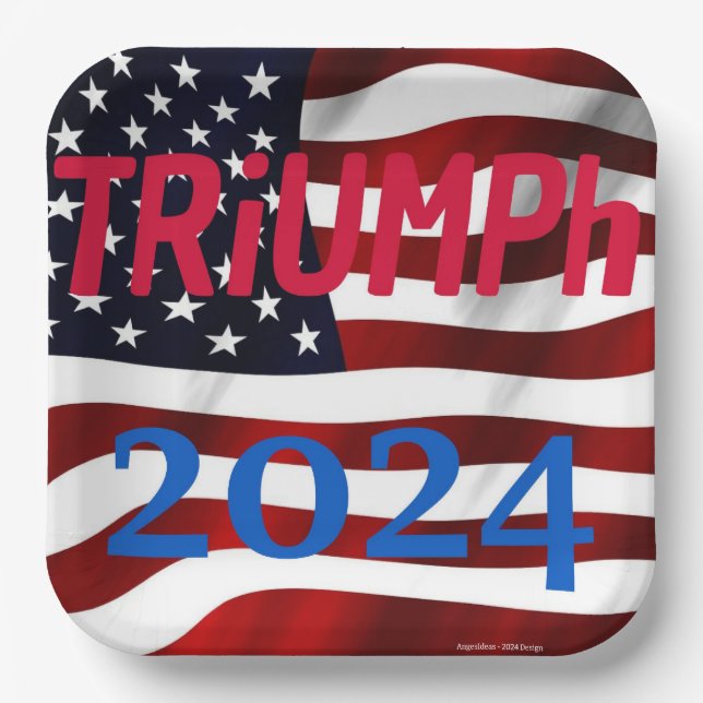 Plato De Papel Placas Fiestas TRUMP - "TRiUMPh 2024" (Anverso)