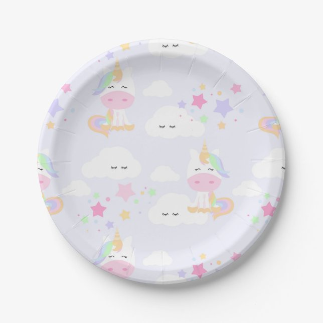 Plato De Papel Placas Fiestas Unicornio Princesa de Arcoiris (Anverso)