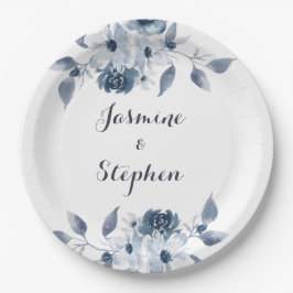 Plato De Papel Placas florales azules personalizares