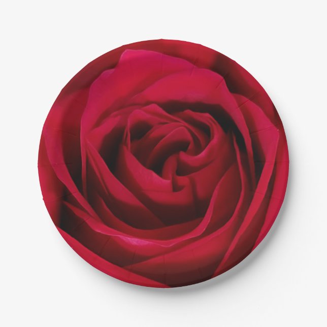 Plato De Papel Placas florecientes hermosas del rosa rojo (Anverso)