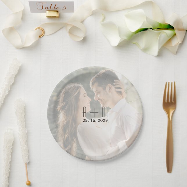 Plato De Papel Placas fotográficas monogramadas para Bodas (Boda)