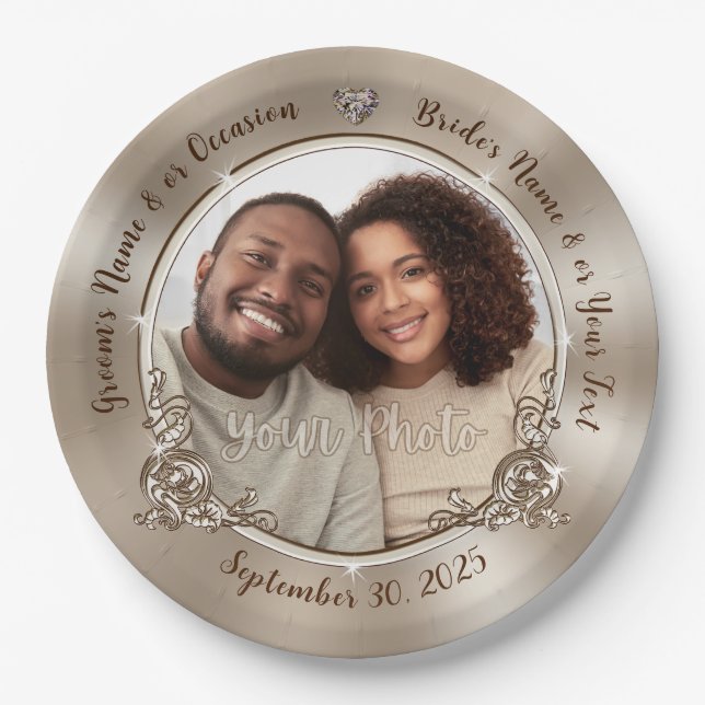 Plato De Papel Placas fotográficas personalizadas. Boda, ducha de (Anverso)
