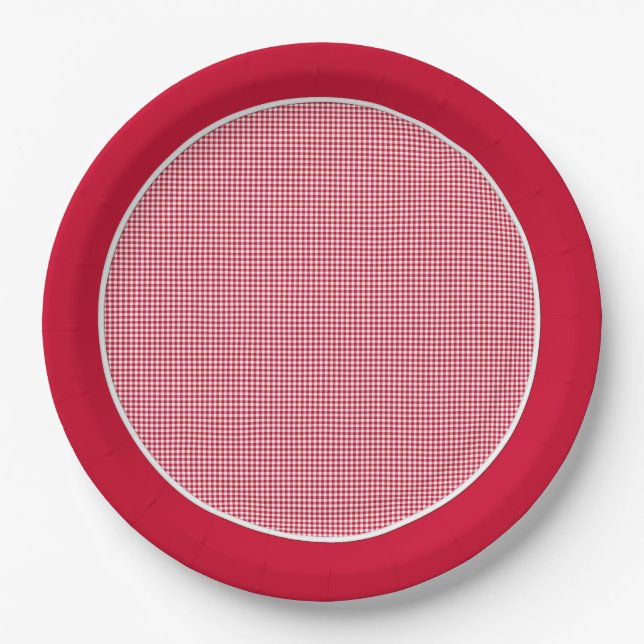 Plato De Papel Placas Gingham-Berry-Red Paper (Anverso)