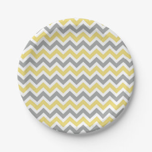Plato De Papel Placas grises y amarillas de Chevron