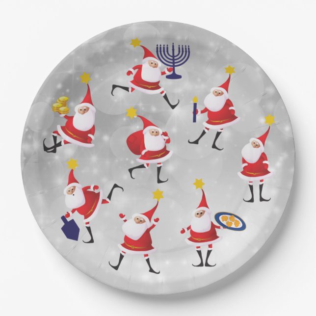 Plato De Papel Placas Hanukkah/Navidades interconfesionales (Anverso)