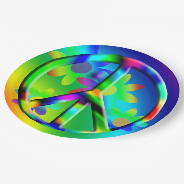 Plato De Papel Placas hippie para Fiesta de flores de paz (Angular)