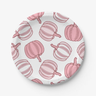 Plato De Papel Placas impresas de papel de calabaza rosa y blanca