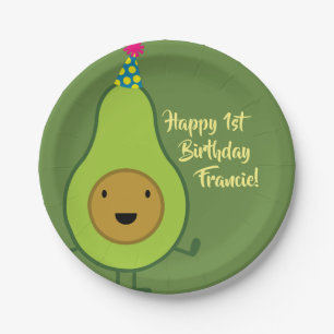 Plato De Papel Placas lindas del cumpleaños del aguacate 1ras