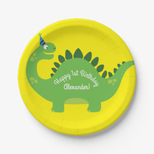 Plato De Papel Placas lindas del cumpleaños del dinosaurio 1ras